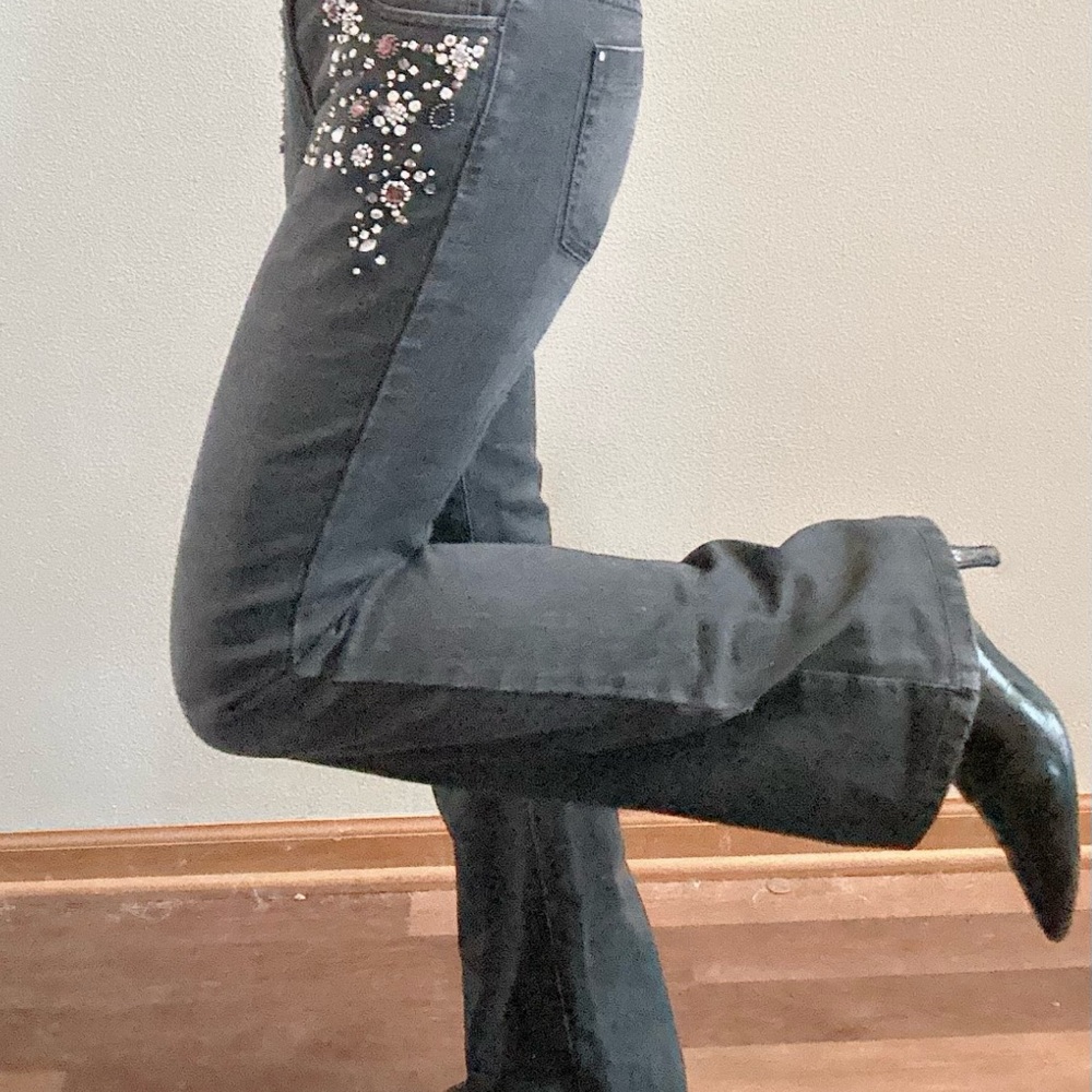 White House Black Market Black Flare Jeans with Embellishments